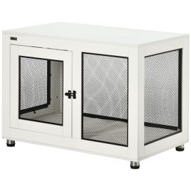 PawHut 37" Dog Crate Furniture with Water-Resistant Cushion & Double Doors, Dog Cage End Table for Large Dogs, White